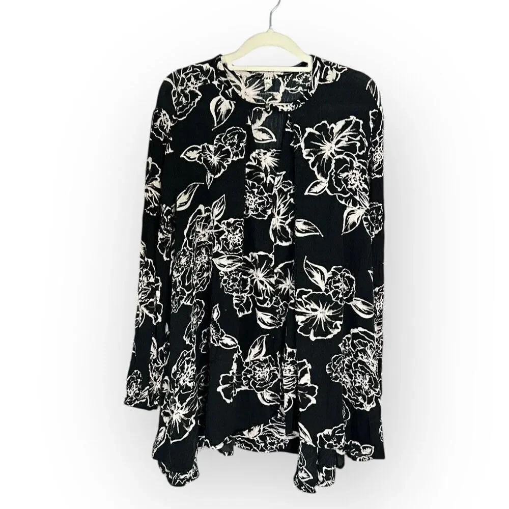 Free people Long Sleeve Black White Tree Swing Tunic Mini Dress Size XS
